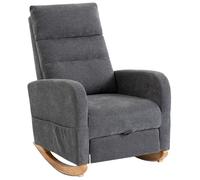 HOMCOM Upholstered Rocking Chair Retractable Footrest Rocker Chair High Back for Living Room Grey