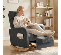 HOMCOM Upholstered Rocking Chair with Retractable Footrest Grey, Grey