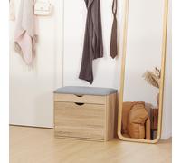 HOMCOM Entryway Shoe Bench with Cushion Storage Cabinet For Living Room - Natural, Brown
