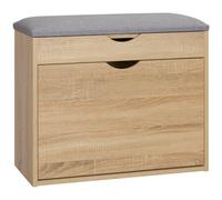 HOMCOM Upholstered Shoe Storage Bench with Flip-up Cabinet, Hidden Space in Natural HOMCOM Natural