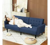 HOMCOM Upholstered Sofa bed 3 Seater Home Theater with Storage Dark Blue, Blue