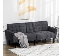 HOMCOM Upholstered 3 Seater Sofa Bed - Linen-Feel Sleeper Futon Recliner with Storage and Cupholders - Grey | TJ Hughes White