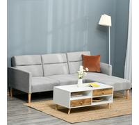 HOMCOM L Shape Sofa Bed Set, Linen Fabric Corner Sofa Bed with Rubber Wood Legs and Footstool, Light Grey
