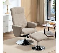 HOMCOM Upholstered Swivel Recliner Armchair with Ottoman, Beige
