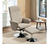 HOMCOM Upholstered Swivel Recliner Armchair with Ottoman, Grey - Beige