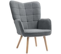 HOMCOM Modern Accent Chair, Upholstered Tufted Wingback Armchair with Seat Padding, Teddy Fleece Leisure Lounge Bedroom Chair with Wood Legs, Dark Grey