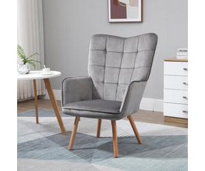 Homcom Upholstered Tufted Wingback Armchair With Seat Padding, Grey