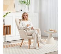 HOMCOM Upholstered Tufted Wingback Armchair with Wood Legs, Cream White - Cream