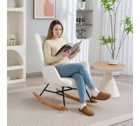 HOMCOM Upholstered Velvet Rocking Chair with Solid Wood Legs, Cream HOMCOM Cream