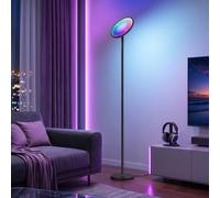 HOMCOM Uplighter RGB Floor Lamp with Tuya App, Music Sync, USB Port, Black | Modern Dimmable Standing Lamp, Adjustable Head, Steel Base, Living Room Bedroom Gaming