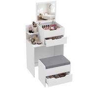Homcom Vanity Desk Hidden Mirror Rolling Stool, White Wood Effect