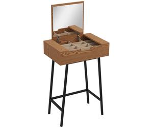 HOMCOM Vanity Desk with Flip-Up Mirror, Industrial Dressing Table with 16 Small Compartments for Bedroom, Natural Wood Effect