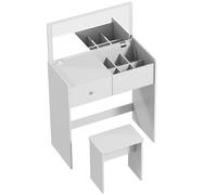 HOMCOM Vanity Desk with Mirror Dressing Table Drawer Set 6 Compartments Storage Stool White