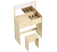 Homcom 2-In-1 Dressing Table Flip Top Mirror And Hidden Stool Multi