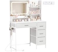 HOMCOM Vanity Dressing Table with 3-Colour LED Mirror & Power Outlet in White HOMCOM White
