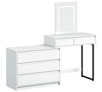 HOMCOM Modern Vanity Makeup Desk with 5 Drawers LED Mirror Bedroom White