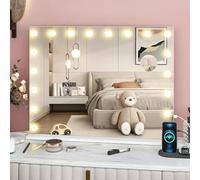 HOMCOM Vanity Mirror with Lights, Large 80x62 cm Makeup Mirror, White | Lighted, 18 LED Bulbs, 3 Colour, 10X Magnifying, USB Charging Port, Touch Screen, Tabletop or Wall Mounted Design