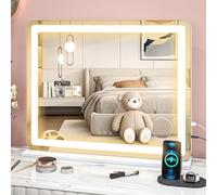 HOMCOM Vanity Mirror with Lights, Large Lighted Makeup Mirror with 3 Colour Lighting Modes, 10X Magnifying, USB Charging Port, Touch Screen, Tabletop or Wall Mounted Design for Bedroom, White