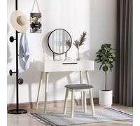 HOMCOM Dressing Table Vanity Set with Round Mirror & Stool, White - 2 Drawers, Cushioned Stool (831-356)