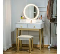 HOMCOM Vanity Table Set with Mirror & Light Dressing Desk in White HOMCOM White