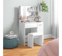 HOMCOM Vanity Table with Mirror & Cushioned Stool Modern Dressing Table with Storage in White HOMCOM White
