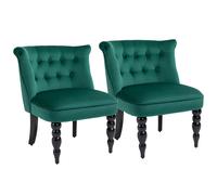 HOMCOM Velvet Accent Chair Set of 2, Button Tufted Wingback Chair with Rubber Wood Legs for Living Room, Bedroom, Dark Green