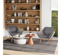 HOMCOM Set of 2 Accent Chairs, Armchair with Wide Arms, Slanted Back, Iron Frame & Wooden Legs, Grey