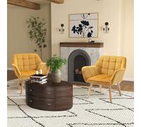 HOMCOM Velvet Accent Chair with Wide Arms Slanted Back Wooden Legs Set of 2 in Yellow HOMCOM Yellow