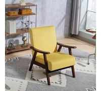 (Yellow) HOMCOM Velvet Armchair with Solid Wood Frame and Thick Padded
