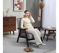 HOMCOM Velvet Armchair with Solid Wood Frame and Thick Padded, Grey - Grey