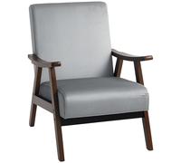 HOMCOM Velvet Armchair with Solid Wood Frame and Thick Padded, Grey - Grey
