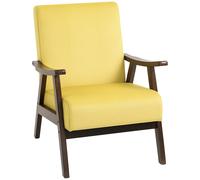 HOMCOM Velvet Armchair with Solid Wood Frame and Thick Padded, Champagne, Yellow
