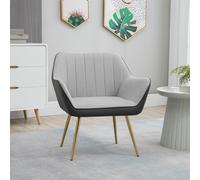 HOMCOM Velvet Armchairs, Upholstered Accent Chairs with Golden Steel Legs, Modern Vanity Chairs for Living Room and Bedroom, Light Grey Light Grey