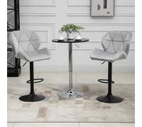 HOMCOM Velvet Bar Stools Set of 2 Back Padded Swivel Chairs for Breakfast in Light Grey HOMCOM Light Grey