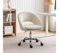Homcom Velvet Desk Chair With Height-Adjustable, Wheels, Cream