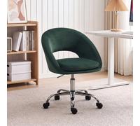 Homcom Velvet Desk Chair With Height-Adjustable, Wheels, Dark Green