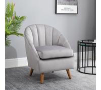 HOMCOM Velvet Fabric Single Sofa Accent Chair Solid Wood Leg Upholstered Grey, Grey