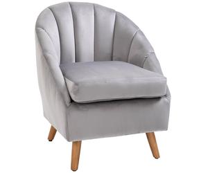 HOMCOM Velvet Fabric Single Sofa Accent Chair Solid Wood Leg Upholstered Grey | TJ Hughes