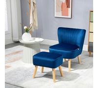 HOMCOM Velvet-Feel Accent Chair w/ Ottoman Tub Seat Padding