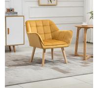 Homcom Velvet-Feel Accent Chair W/ Wide Arms Slanted Back Wood Legs Yellow