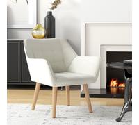 HOMCOM Velvet-Feel Accent Chair with Arms Slanted Back Wood Legs Cream White