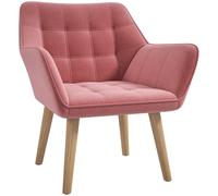 Velvet-Feel Accent Chair with Arms Slanted Back Wood Legs HOMCOM Pink One Size