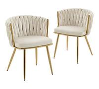 HOMCOM Velvet-Feel Dining Chairs Set of 2, Modern Upholstered Armchair with Knot Design and Golden Metal Legs, Accent Chair for Dining Room, Bedroom, Kitchen, Living Room, Cream