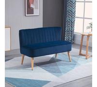Homcom Velvet-Feel Double Sofa W/ Wood Frame Foam Padding, Blue