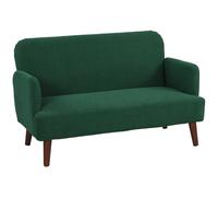 HOMCOM Velvet Feel Fabric 2 Seater Sofa, Small Sofa Loveseat with 21cm Thick Padding and Wood Legs, Dark Green
