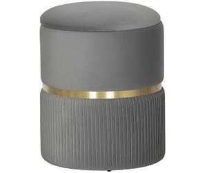 HOMCOM Velvet-feel Round Ottoman Stool, Storage Pouffe, Padded Seat, Hidden Compartment, Grey