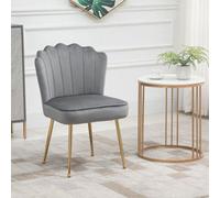 HOMCOM Velvet-Feel Shell Luxe Accent Chair Home Bedroom Lounge Metal Legs in Grey HOMCOM Grey