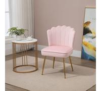 Homcom Velvet-Feel Shell Accent Chair Home Bedroom Lounge Metal Legs Pink