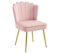 HOMCOM Velvet Feel Shell Luxe Accent Chair Metal Legs Pale Pink, Pink