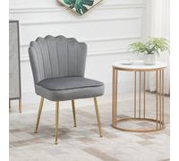 HOMCOM Accent Chair Velvet Touch Vanity Chair With Gold Tone Metal Legs Grey, Grey